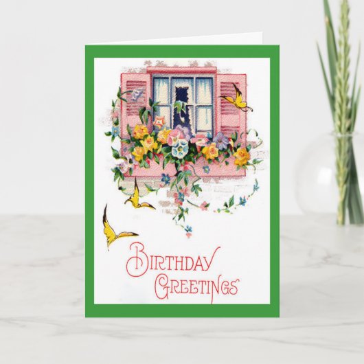 Vintage Birthday Greetings Kaart (Voorkant)