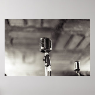 Vintage Black and White Audiophile Microphone Poster