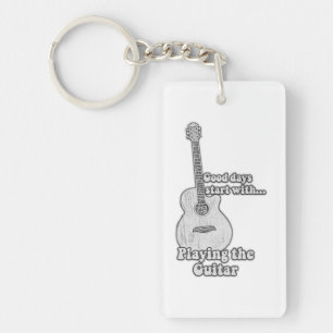 Vintage black and white guitar sleutelhanger