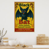 Vintage Black Bat Firecracker Label Poster (Cuisine)