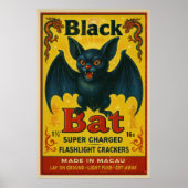 Vintage Black Bat Firecracker Label Poster (Devant)