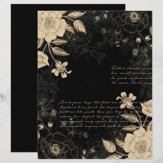 Vintage Black Beige Floral Script Scrapbook Paper