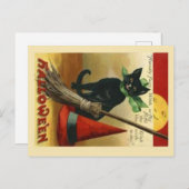 Vintage Black Cat Halloween Briefkaart (Voorkant / Achterkant)