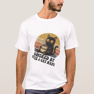 Vintage Black Cat Powered By Coffee & Cat Naps Ret T-shirt