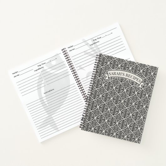 Vintage Black Damask Kitchen Recipe Notitieboek (Binnen)