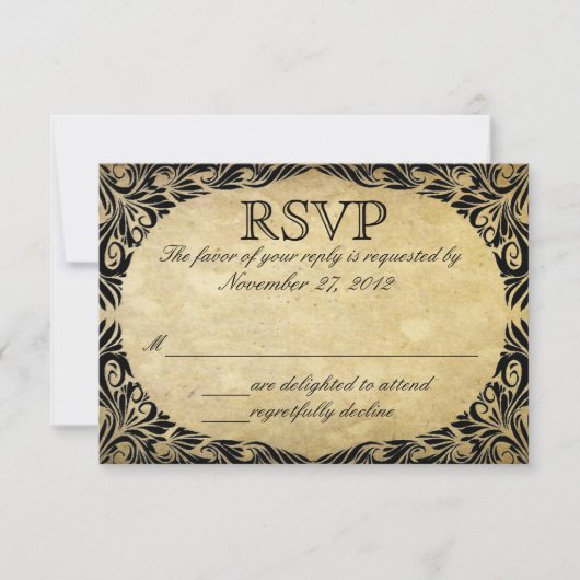Vintage Black en Cream Wedding RSVP (Voorkant)