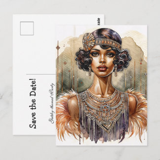 Vintage Black Flapper Art Deco Postcard Briefkaart