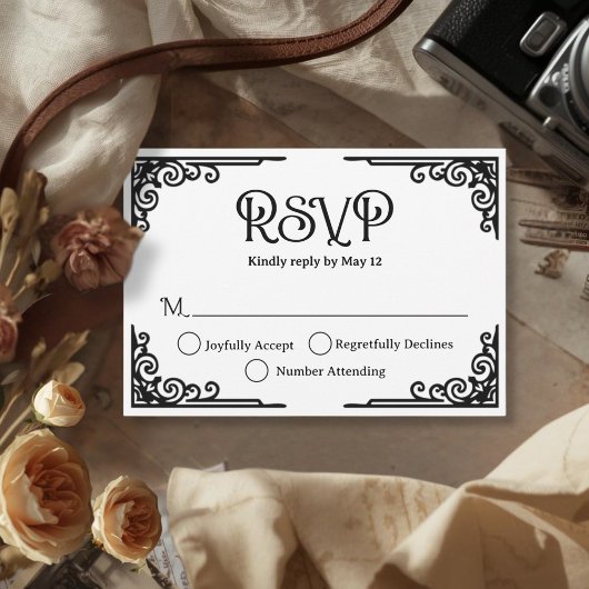 Vintage Black White Wedding  RSVP Kaartje