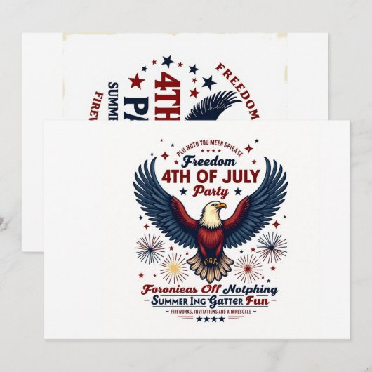 Vintage blanc 4 juillet Invitation - Aigle rétro (Devant / Derrière)