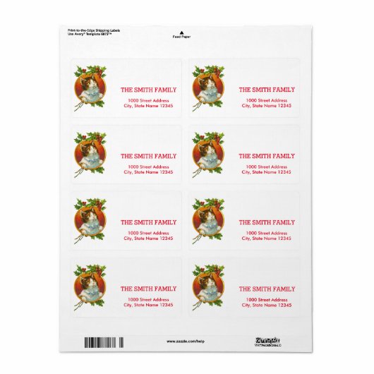 Vintage Blanc Chat Noël Étiquette (Feuille entière)