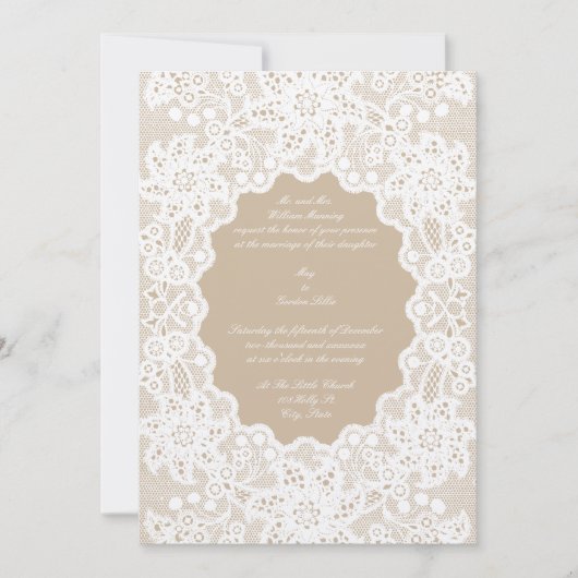 Vintage blanc dentelle mariage Invitations Modèle (Devant)