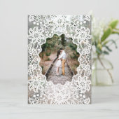 Vintage Blanc dentelle photo mariage invitations (Debout devant)