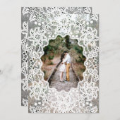 Vintage Blanc dentelle photo mariage invitations (Devant / Derrière)