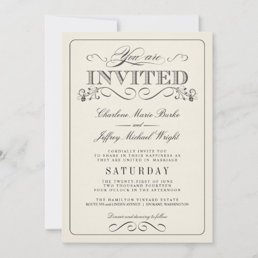 Vintage Blanc Élégant Mariage Invitations WT313 (Devant)