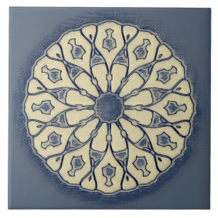 Vintage Blau-Beige Radiale Mandala Siervoorwerp Tegeltje