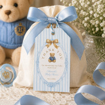 Vintage Blau Gestreepte Polo Teddybeer Baby Shower