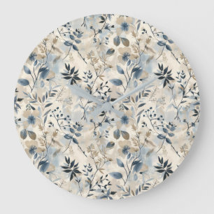 Vintage Blau Neutraal Bloemstuk Wandklok Grote Klok