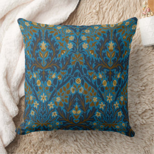 Vintage Blau Teal William Morris Herfstbloemen Kussen