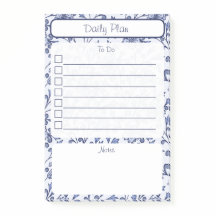 Vintage Blauwe Bloemige Takenlijst Notitieblok 10x