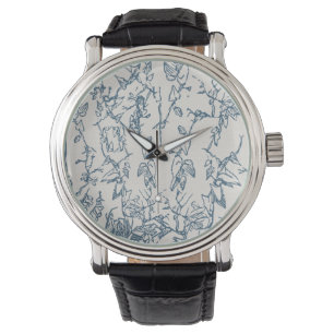 Vintage Blauwe Bloemrijke Schets Patroon eWatch Ho Horloge