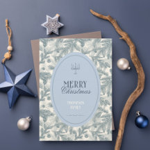 Vintage Blauwe Dennentakken Plat Kerstkaart