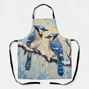 Vintage Blauwe Gaaien op Ijspegeltak Kerst Kunst Schort
