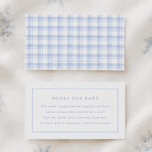 Vintage Blauwe Gingham Baby Shower Boek Voor Baby Informatiekaartje