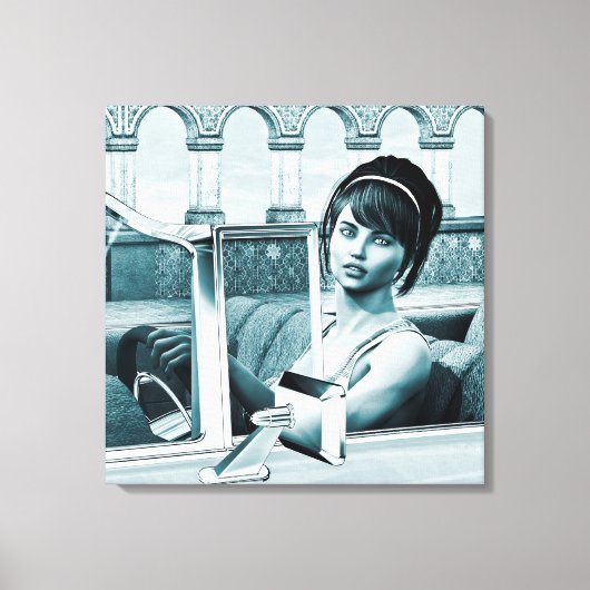 Vintage Blauwe Glamour Vrouwenportret Kunst Canvas Afdruk (Voorkant)