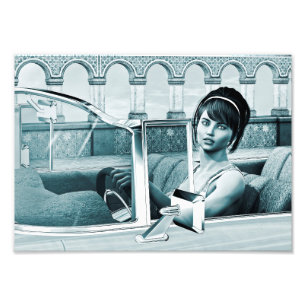 Vintage Blauwe Glamour Vrouwenportret Kunst Foto Afdruk