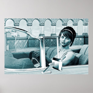 Vintage Blauwe Glamour Vrouwenportret Kunst Poster