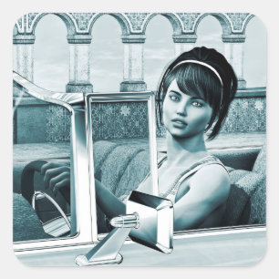 Vintage Blauwe Glamour Vrouwenportret Kunst Vierkante Sticker