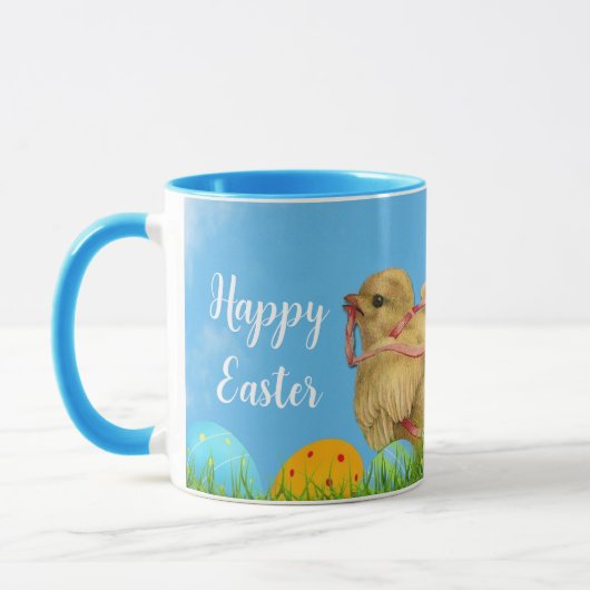 Vintage Blauwe Happy Easter Baby Kip Combo Mok (Links)
