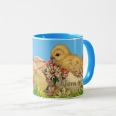 Vintage Blauwe Happy Easter Baby Kip Combo Mok (Voorkant rechts)