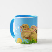 Vintage Blauwe Happy Easter Baby Kip Combo Mok (Voorkant links)