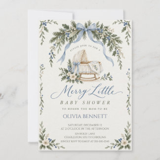 Vintage Blauwe Kerst Babyspeelgoed Baby Shower Kaart
