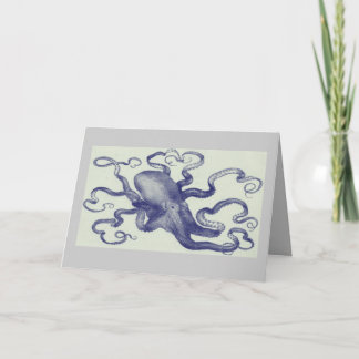 vintage blauwe octopuskaart kaart