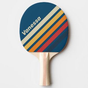 Vintage Blauwe Regenboog Hoekige Strepen met Naam Tafeltennisbatje