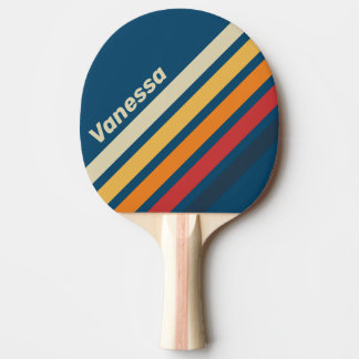 Vintage Blauwe Regenboog Hoekige Strepen met Naam Tafeltennisbatje