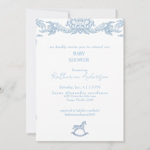 Vintage Blauwe Schommelpaard Baby Shower Kaart
