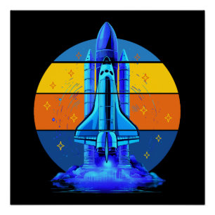Vintage Blauwe Spaceshuttle Ruimteschip Perfect Poster