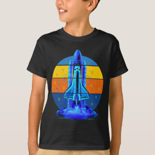 Vintage Blauwe Spaceshuttle Ruimteschip T-shirt