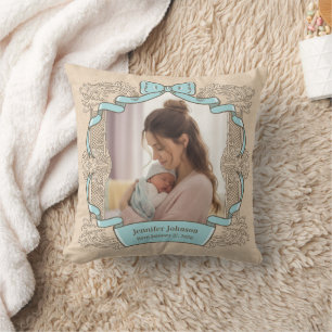 Vintage Blauwe Strik Baby Naam Fotolijst Kussen