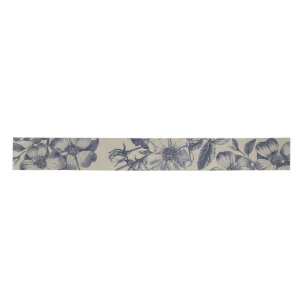 Vintage Blauwe Toile Botanische Bloemige Antieke P Lint
