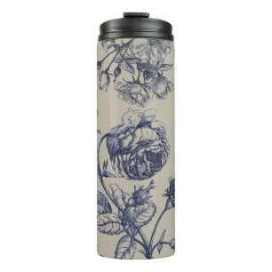 Vintage Blauwe Toile Botanische Bloemige Antieke P Thermosbeker