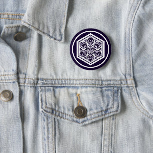 Vintage Blauwe Turkse Roos Geometrische Kunst Ronde Button 5,7 Cm