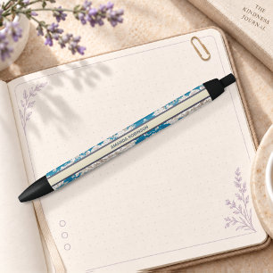 Vintage Blauwe Turquoise Toile de Jouy Monogram Zwarte Inkt Pen