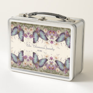 Vintage Blauwe Vlinder en Bloemen voor Familie