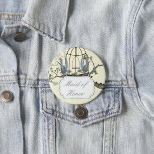 Vintage Blauwe Vogel Liefdesvogels Trouw Badges Ronde Button 7,6 Cm