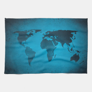 Vintage blauwe wereldkaart theedoek
