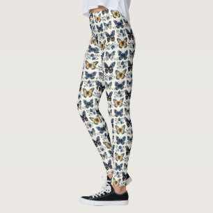 Vintage Blauwe Witte Delft Vlinder Botanisch Leggings